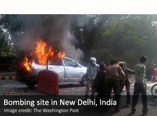 Bomb blast site in New Delhi, India