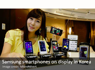 Samsung smartphones on display in Korea