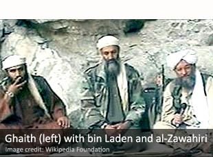 Ghaith (left) with bin Laden and al-Zawahiri