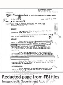 Redacted page from FBI files