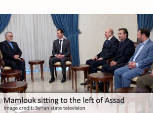 Bashar al-Assad (center) and Ali Mamlouk to his left